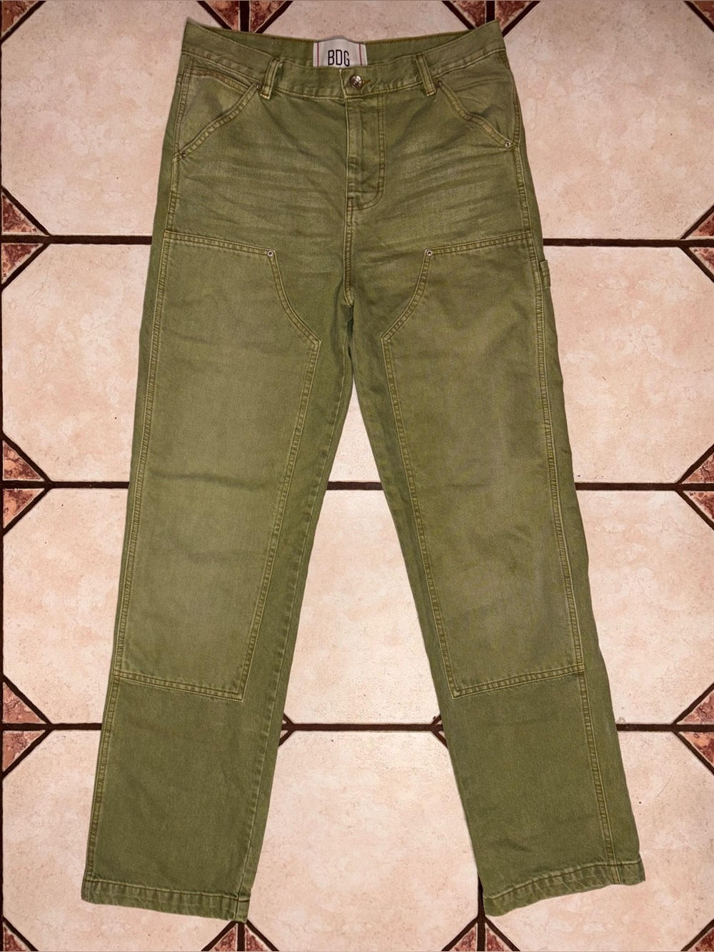 BDG Men's Olive Skate Fit Double Knee Jeans